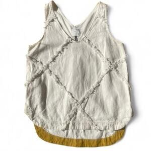 |Anthropologie| HD in Paris Cream & Mustard Asymmetrical Linen/Cotton Blend Top